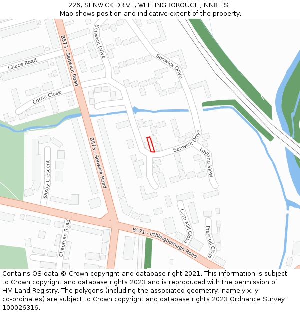226, SENWICK DRIVE, WELLINGBOROUGH, NN8 1SE: Location map and indicative extent of plot