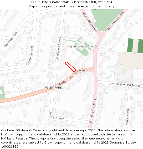 226, SUTTON PARK ROAD, KIDDERMINSTER, DY11 6LA: Location map and indicative extent of plot