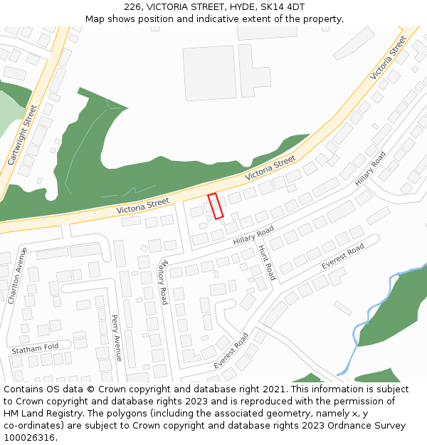 226, VICTORIA STREET, HYDE, SK14 4DT: Location map and indicative extent of plot