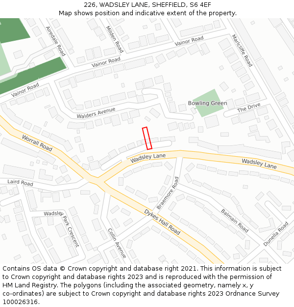 226, WADSLEY LANE, SHEFFIELD, S6 4EF: Location map and indicative extent of plot