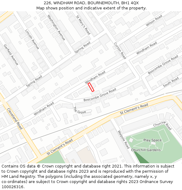 226, WINDHAM ROAD, BOURNEMOUTH, BH1 4QX: Location map and indicative extent of plot