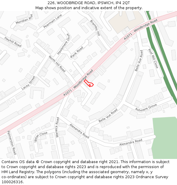 226, WOODBRIDGE ROAD, IPSWICH, IP4 2QT: Location map and indicative extent of plot