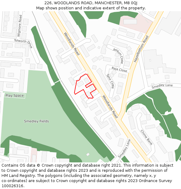 226, WOODLANDS ROAD, MANCHESTER, M8 0QJ: Location map and indicative extent of plot