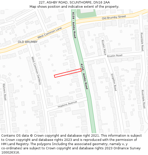 227, ASHBY ROAD, SCUNTHORPE, DN16 2AA: Location map and indicative extent of plot