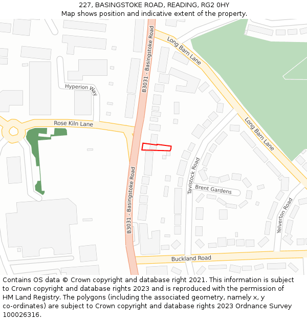 227, BASINGSTOKE ROAD, READING, RG2 0HY: Location map and indicative extent of plot