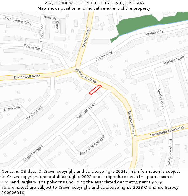 227, BEDONWELL ROAD, BEXLEYHEATH, DA7 5QA: Location map and indicative extent of plot