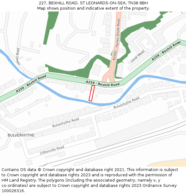 227, BEXHILL ROAD, ST LEONARDS-ON-SEA, TN38 8BH: Location map and indicative extent of plot