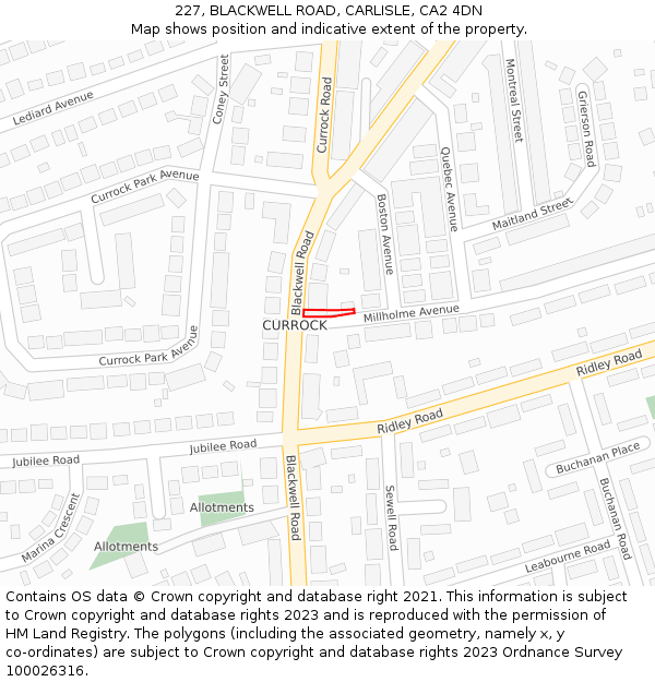 227, BLACKWELL ROAD, CARLISLE, CA2 4DN: Location map and indicative extent of plot