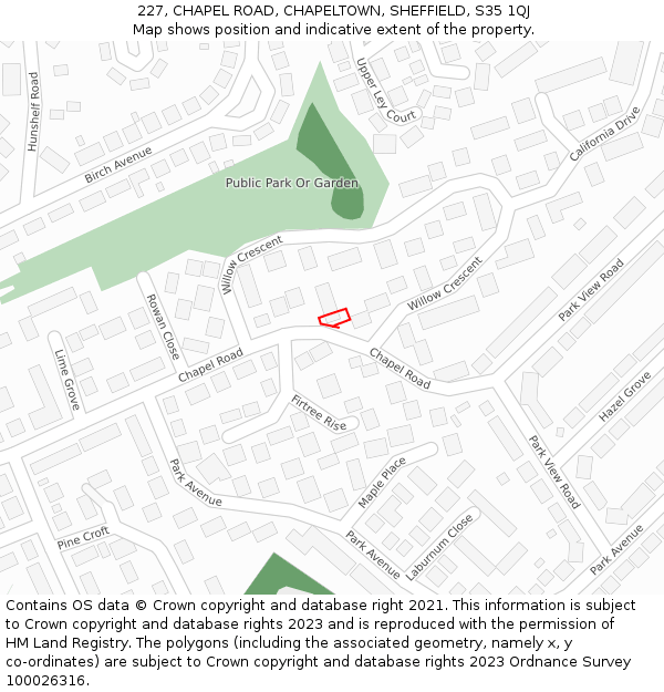 227, CHAPEL ROAD, CHAPELTOWN, SHEFFIELD, S35 1QJ: Location map and indicative extent of plot