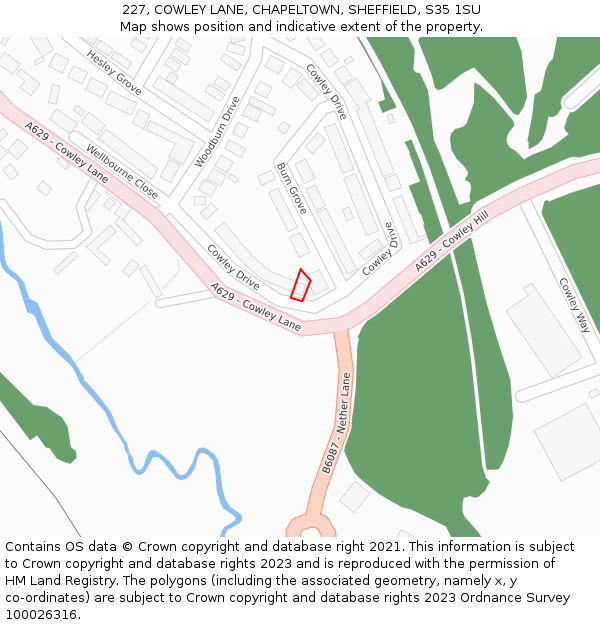 227, COWLEY LANE, CHAPELTOWN, SHEFFIELD, S35 1SU: Location map and indicative extent of plot