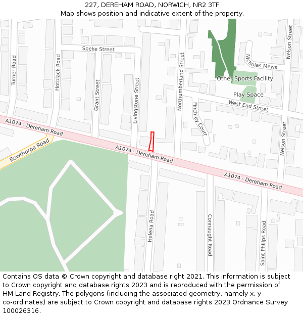 227, DEREHAM ROAD, NORWICH, NR2 3TF: Location map and indicative extent of plot