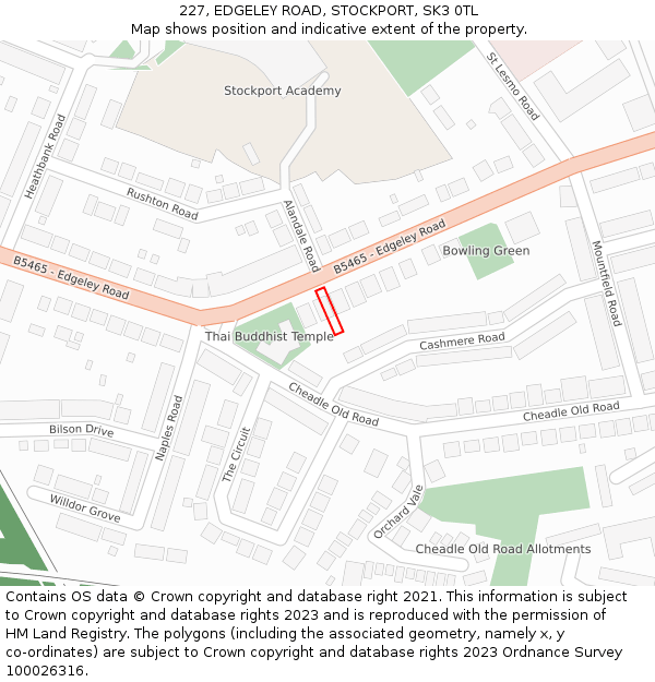 227, EDGELEY ROAD, STOCKPORT, SK3 0TL: Location map and indicative extent of plot