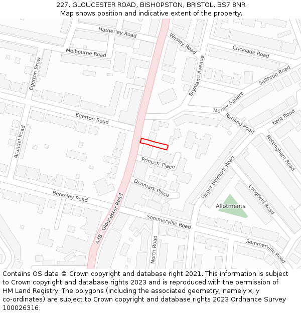227, GLOUCESTER ROAD, BISHOPSTON, BRISTOL, BS7 8NR: Location map and indicative extent of plot