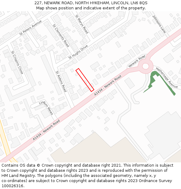 227, NEWARK ROAD, NORTH HYKEHAM, LINCOLN, LN6 8QS: Location map and indicative extent of plot