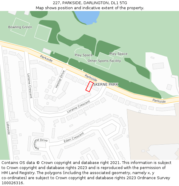 227, PARKSIDE, DARLINGTON, DL1 5TG: Location map and indicative extent of plot
