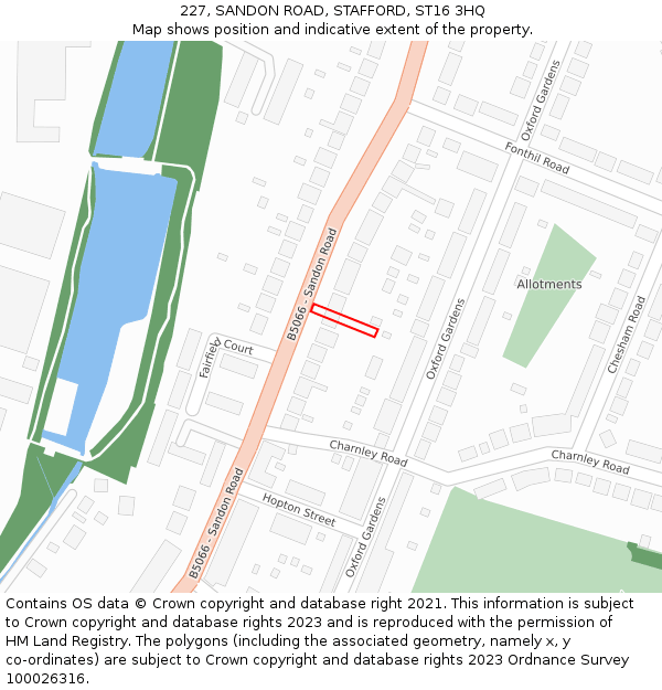 227, SANDON ROAD, STAFFORD, ST16 3HQ: Location map and indicative extent of plot