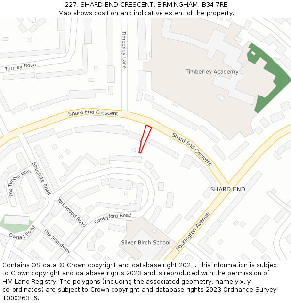 227, SHARD END CRESCENT, BIRMINGHAM, B34 7RE: Location map and indicative extent of plot