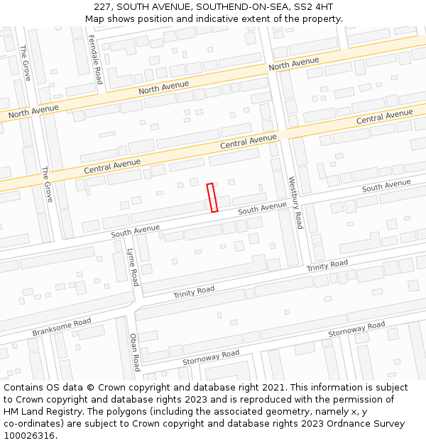 227, SOUTH AVENUE, SOUTHEND-ON-SEA, SS2 4HT: Location map and indicative extent of plot