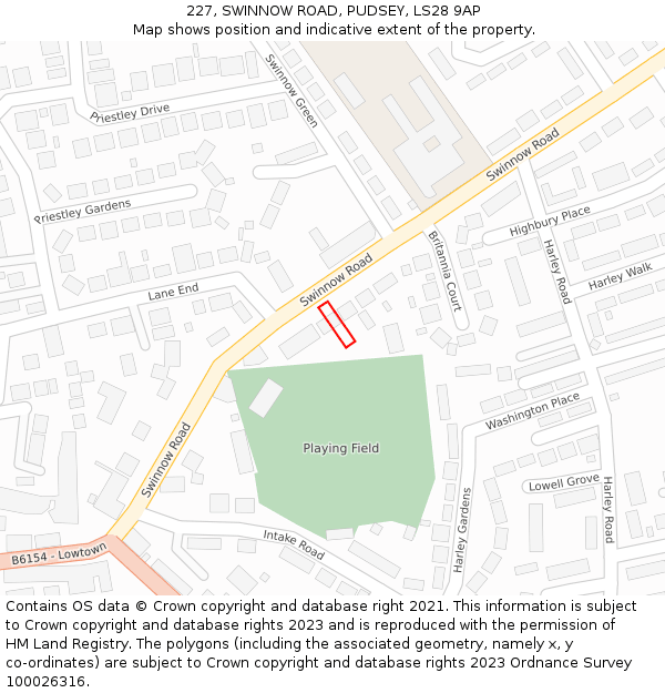 227, SWINNOW ROAD, PUDSEY, LS28 9AP: Location map and indicative extent of plot