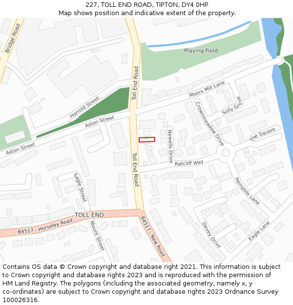227, TOLL END ROAD, TIPTON, DY4 0HP: Location map and indicative extent of plot