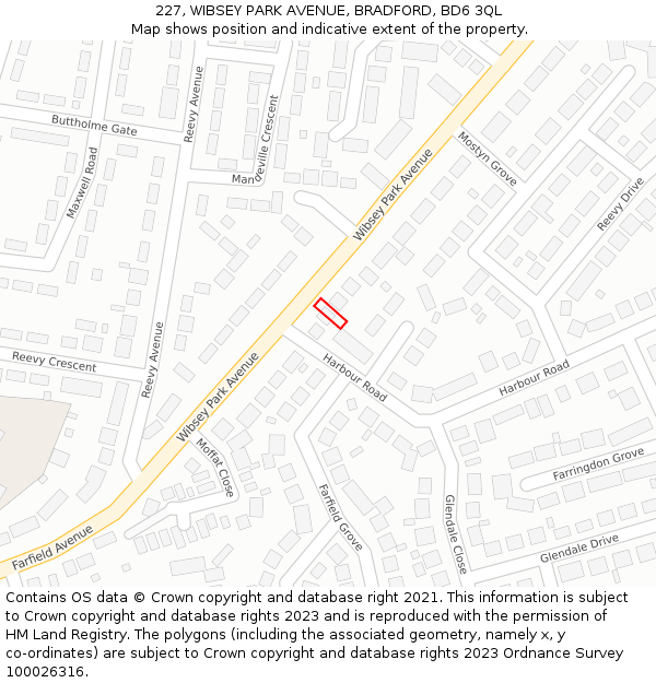 227, WIBSEY PARK AVENUE, BRADFORD, BD6 3QL: Location map and indicative extent of plot