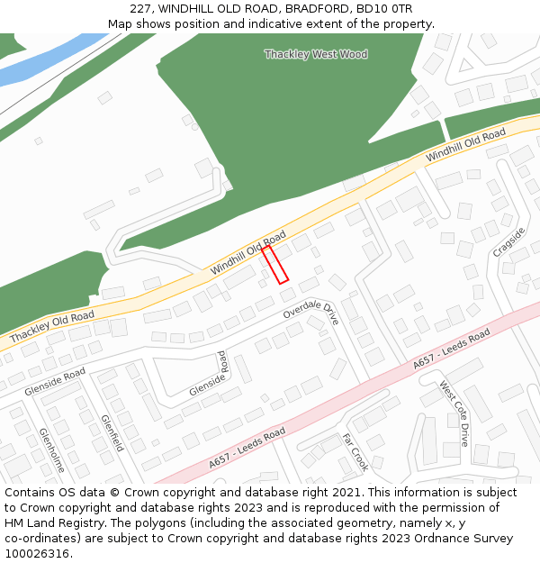 227, WINDHILL OLD ROAD, BRADFORD, BD10 0TR: Location map and indicative extent of plot