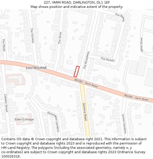 227, YARM ROAD, DARLINGTON, DL1 1EF: Location map and indicative extent of plot