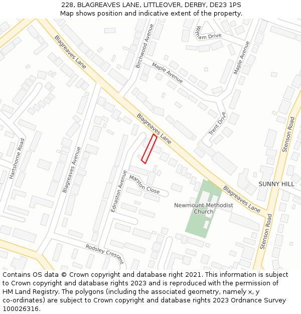 228, BLAGREAVES LANE, LITTLEOVER, DERBY, DE23 1PS: Location map and indicative extent of plot
