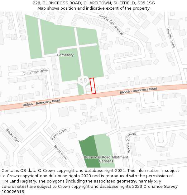 228, BURNCROSS ROAD, CHAPELTOWN, SHEFFIELD, S35 1SG: Location map and indicative extent of plot