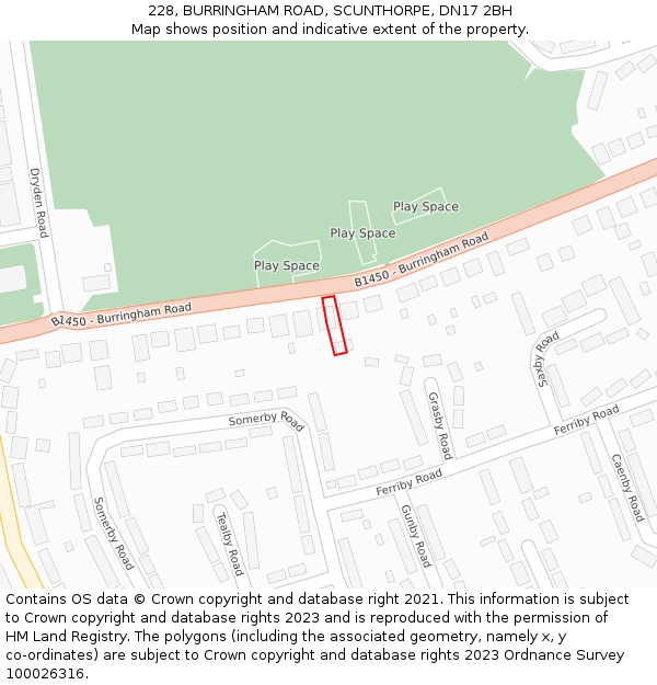228, BURRINGHAM ROAD, SCUNTHORPE, DN17 2BH: Location map and indicative extent of plot