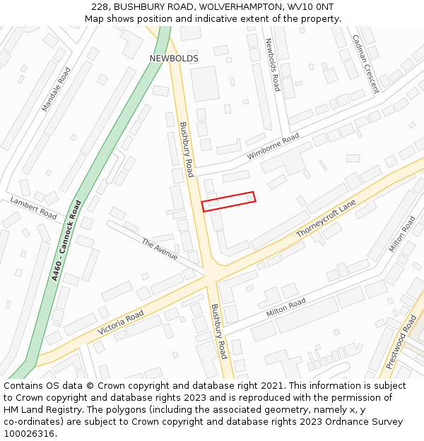 228, BUSHBURY ROAD, WOLVERHAMPTON, WV10 0NT: Location map and indicative extent of plot