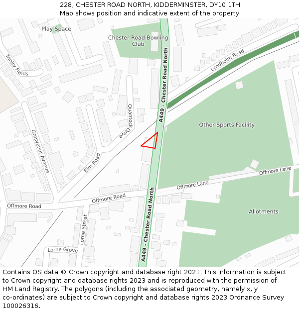 228, CHESTER ROAD NORTH, KIDDERMINSTER, DY10 1TH: Location map and indicative extent of plot