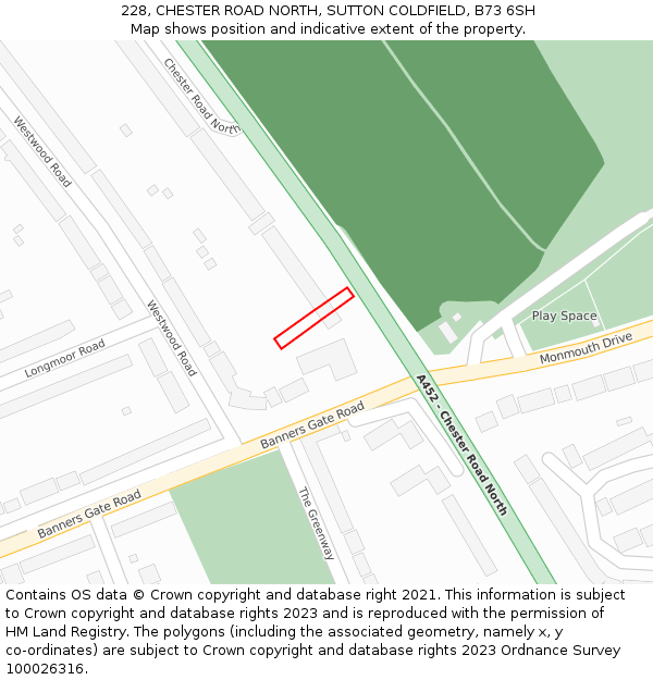 228, CHESTER ROAD NORTH, SUTTON COLDFIELD, B73 6SH: Location map and indicative extent of plot