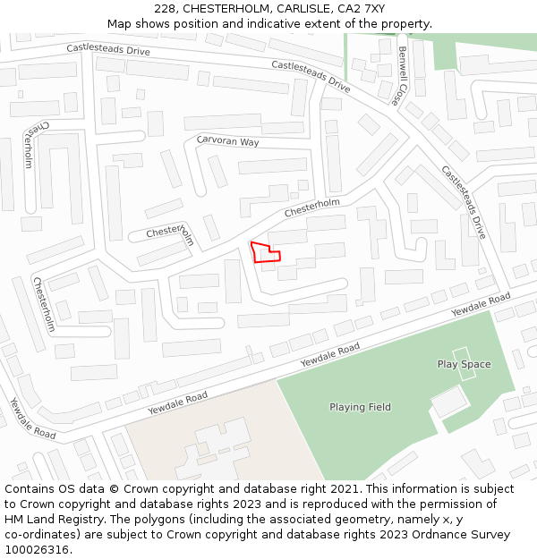 228, CHESTERHOLM, CARLISLE, CA2 7XY: Location map and indicative extent of plot