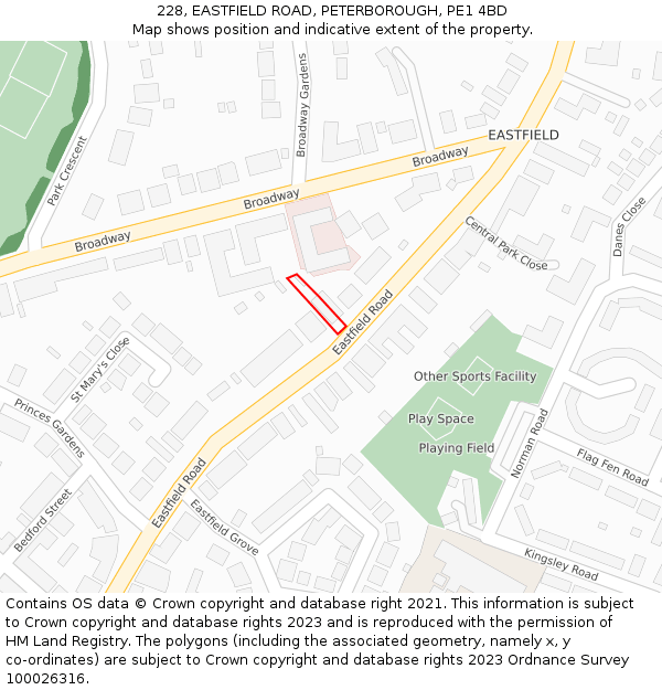 228, EASTFIELD ROAD, PETERBOROUGH, PE1 4BD: Location map and indicative extent of plot