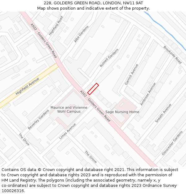 228, GOLDERS GREEN ROAD, LONDON, NW11 9AT: Location map and indicative extent of plot