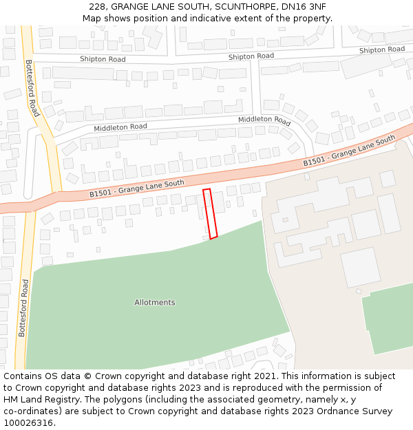 228, GRANGE LANE SOUTH, SCUNTHORPE, DN16 3NF: Location map and indicative extent of plot