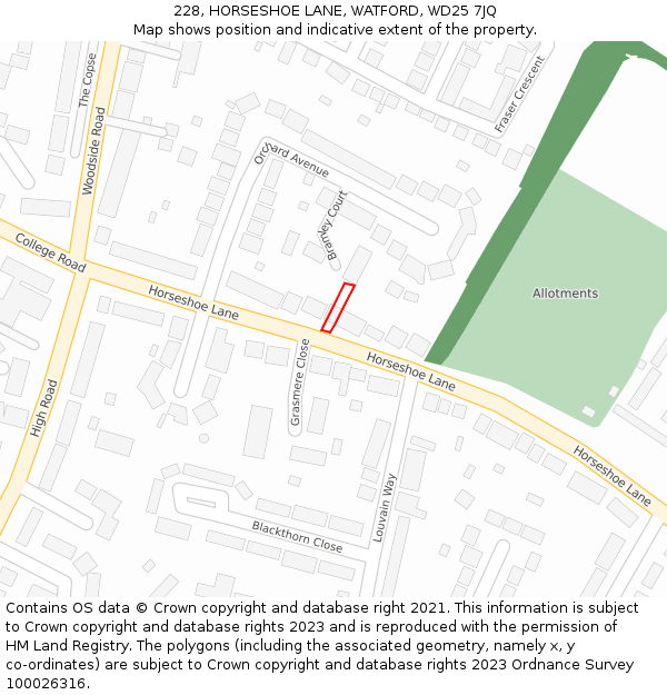 228, HORSESHOE LANE, WATFORD, WD25 7JQ: Location map and indicative extent of plot