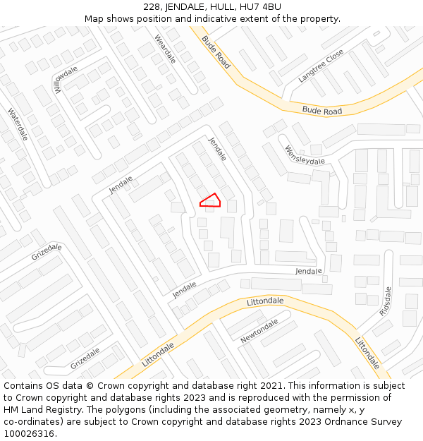 228, JENDALE, HULL, HU7 4BU: Location map and indicative extent of plot