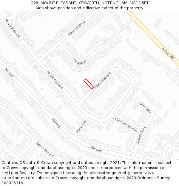 228, MOUNT PLEASANT, KEYWORTH, NOTTINGHAM, NG12 5ET: Location map and indicative extent of plot