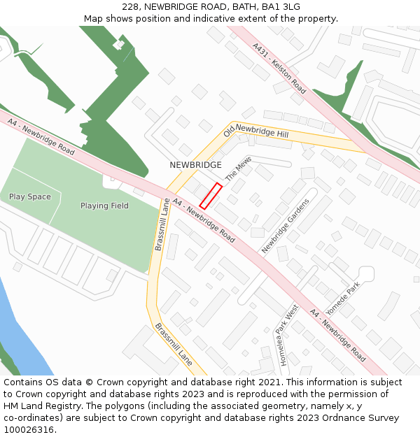 228, NEWBRIDGE ROAD, BATH, BA1 3LG: Location map and indicative extent of plot