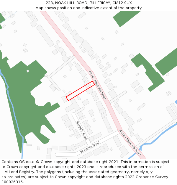 228, NOAK HILL ROAD, BILLERICAY, CM12 9UX: Location map and indicative extent of plot