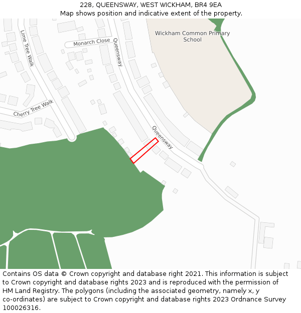 228, QUEENSWAY, WEST WICKHAM, BR4 9EA: Location map and indicative extent of plot