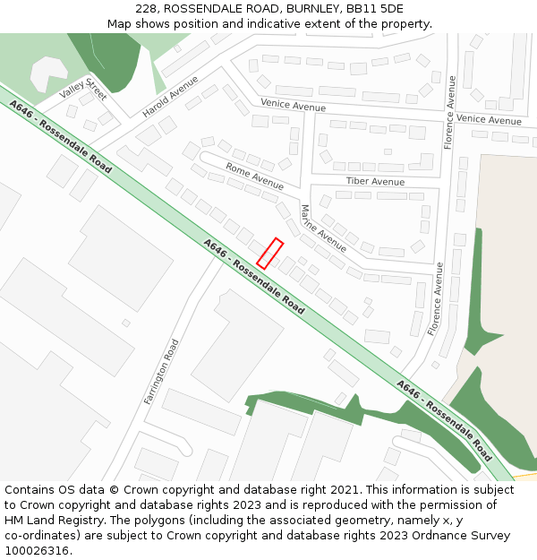 228, ROSSENDALE ROAD, BURNLEY, BB11 5DE: Location map and indicative extent of plot