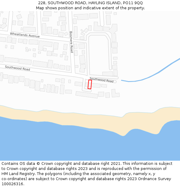 228, SOUTHWOOD ROAD, HAYLING ISLAND, PO11 9QQ: Location map and indicative extent of plot