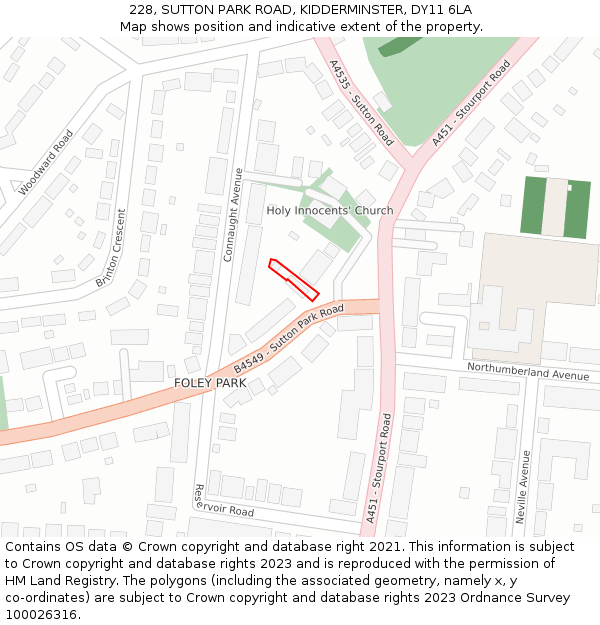 228, SUTTON PARK ROAD, KIDDERMINSTER, DY11 6LA: Location map and indicative extent of plot