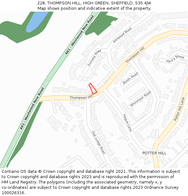 228, THOMPSON HILL, HIGH GREEN, SHEFFIELD, S35 4JW: Location map and indicative extent of plot