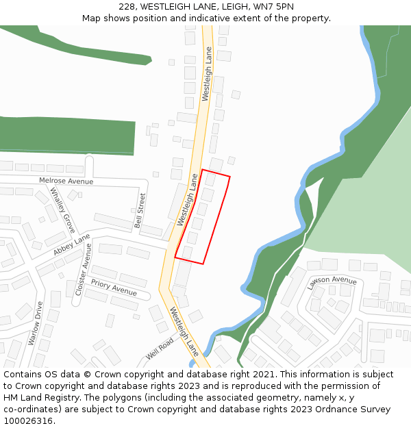 228, WESTLEIGH LANE, LEIGH, WN7 5PN: Location map and indicative extent of plot