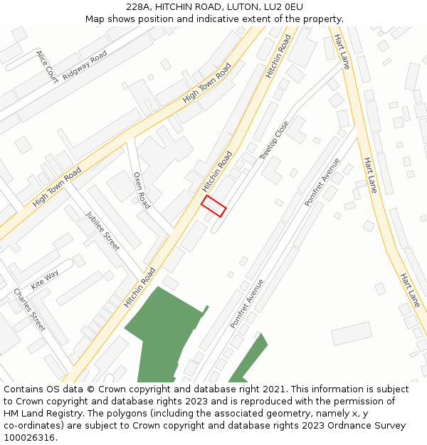 228A, HITCHIN ROAD, LUTON, LU2 0EU: Location map and indicative extent of plot