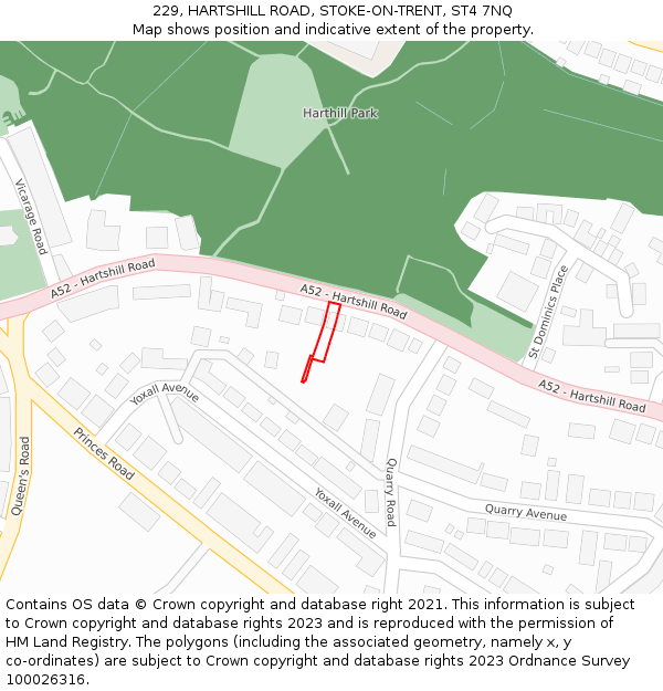 229, HARTSHILL ROAD, STOKE-ON-TRENT, ST4 7NQ: Location map and indicative extent of plot